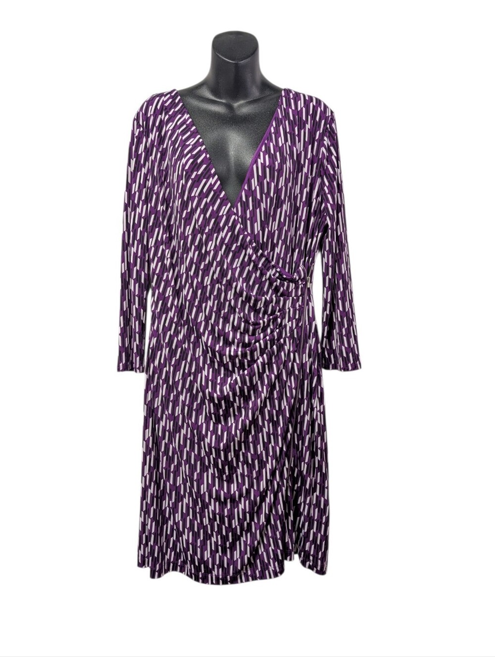 41 Hawthorn Womens 2XL Purple Geo Wrap Dress 3/4 Sleeve VNeck Lined Stretch NWT